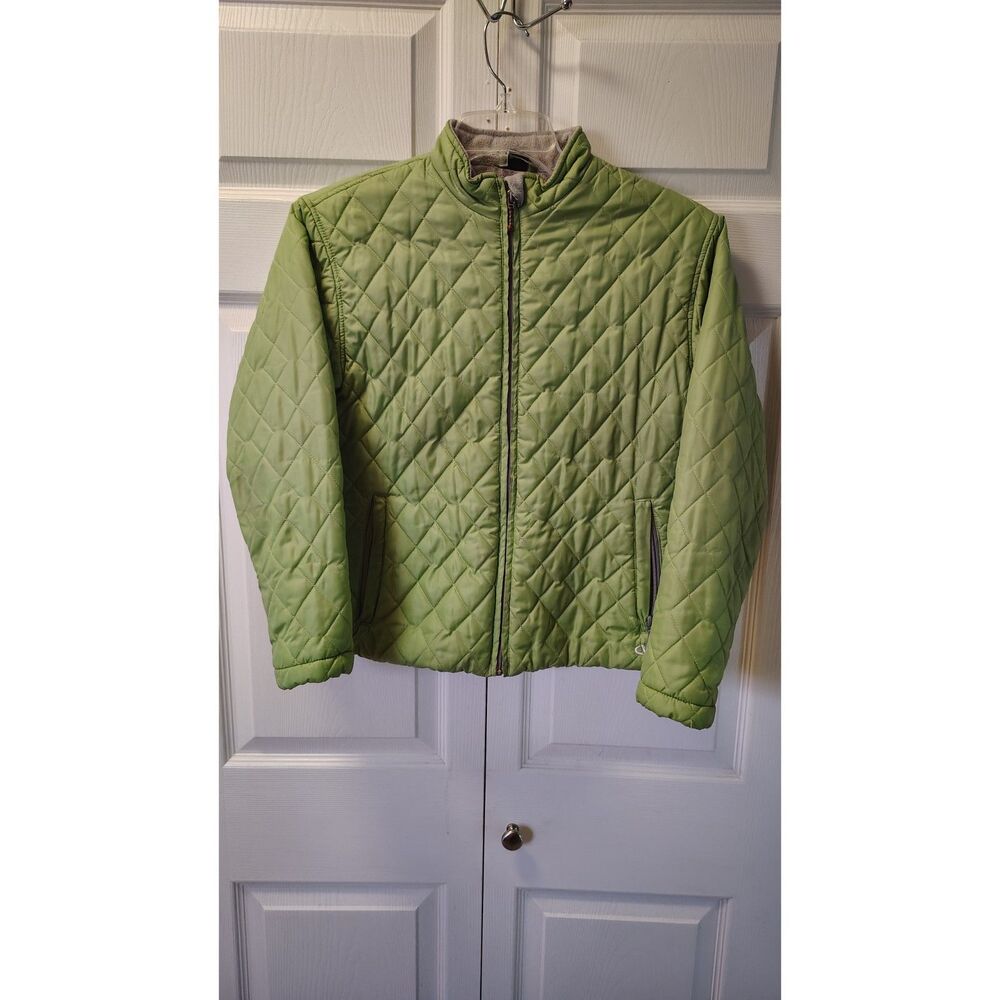 Marker Sport Chartreuse Green Full Zip Quilted Jacket Mock Neck XL